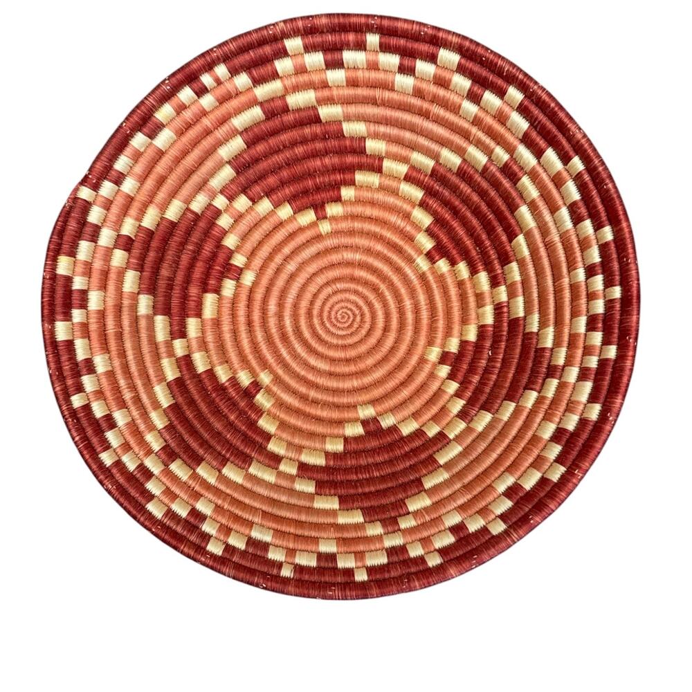 Vintage Hand Rolled Woven Orange Rust Wall Basket